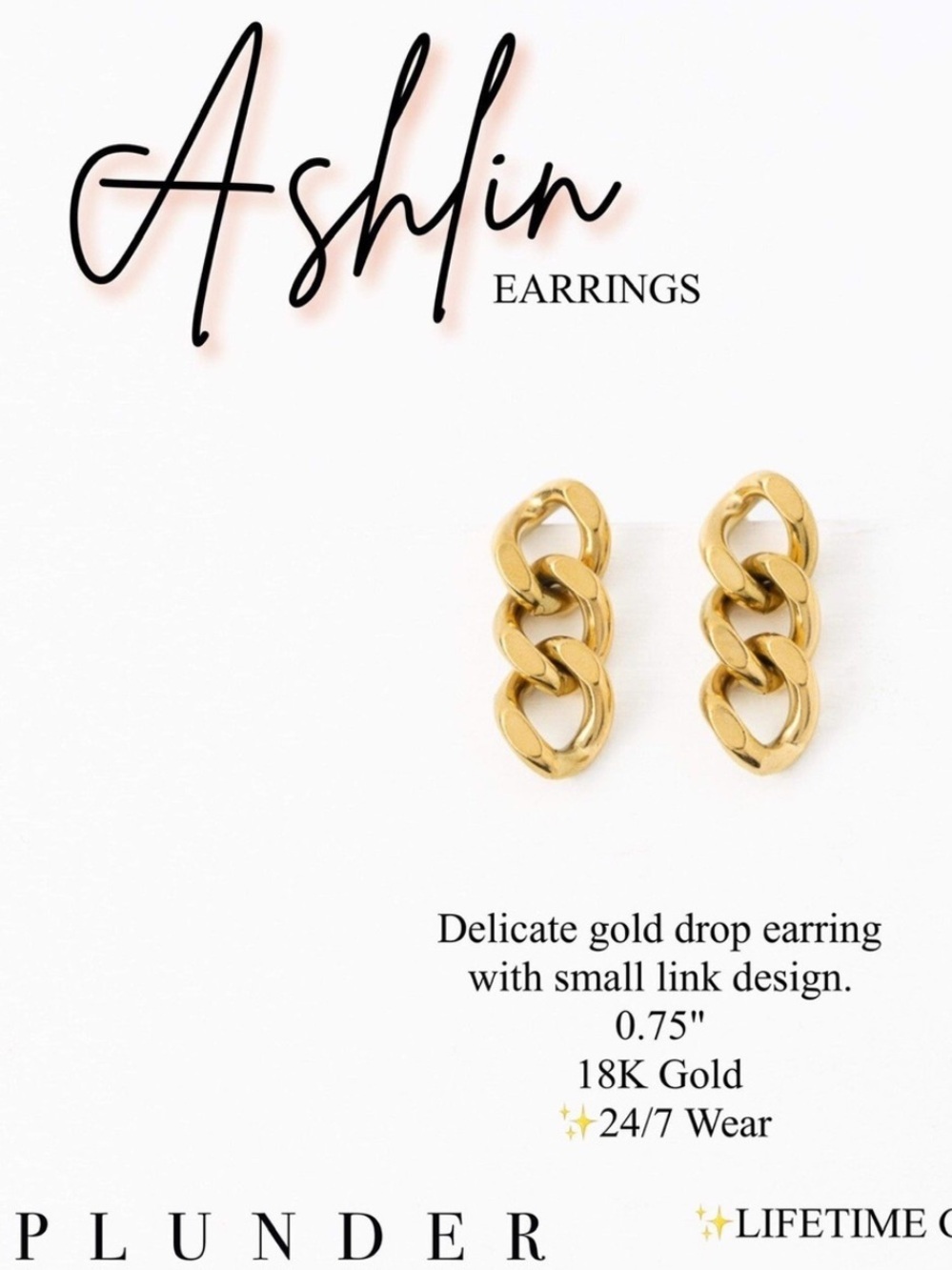 Plunder Design Fashion Jewelry Ashlin 18k Gold Stainless Steel ChainLink Earring